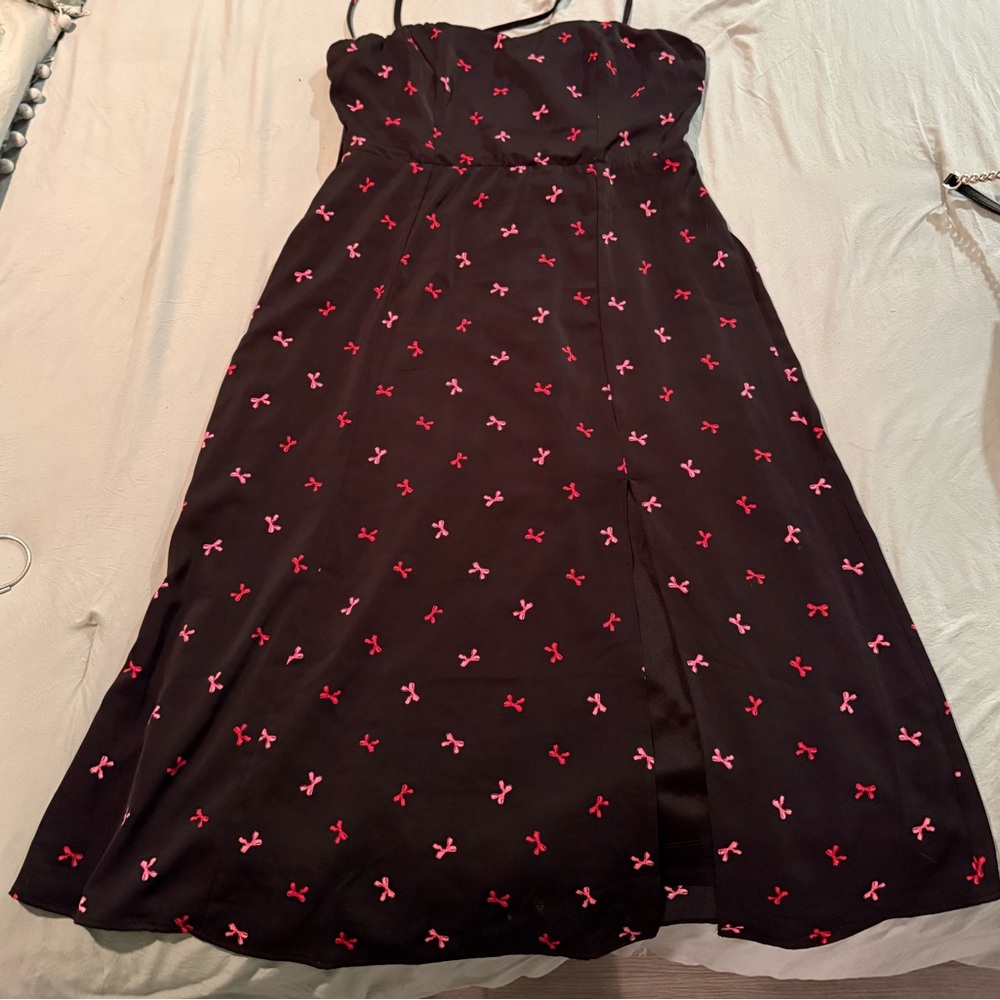 Francesca's Black Midi Dress with Red and Pink Bows